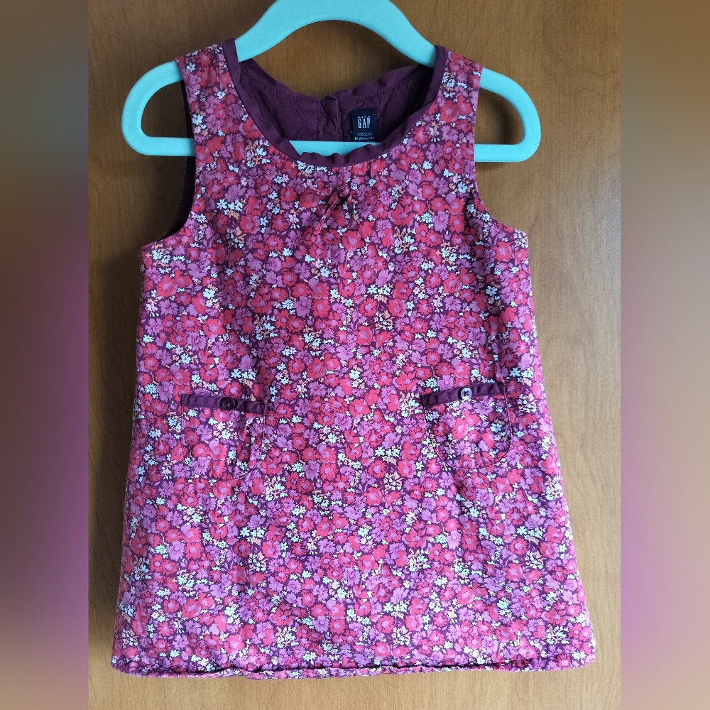 Baby GAP Burgundy Dainty Floral Coquette Quilted Jumper Dress 18-24 Months